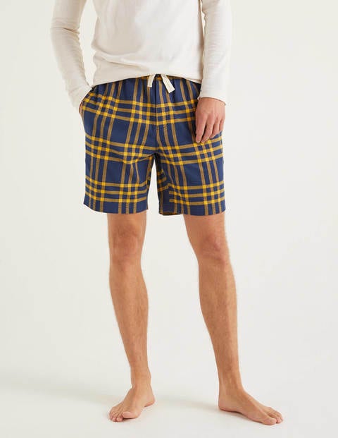 Brushed Cotton Pajama Shorts - Navy Blue/Saffron Check Brushed Cotton Pajama Shorts - Navy Blue/Saffron Check