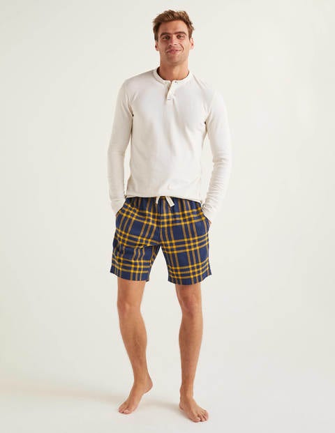 Brushed Cotton Pajama Shorts - Navy Blue/Saffron Check Brushed Cotton Pajama Shorts - Navy Blue/Saffron Check