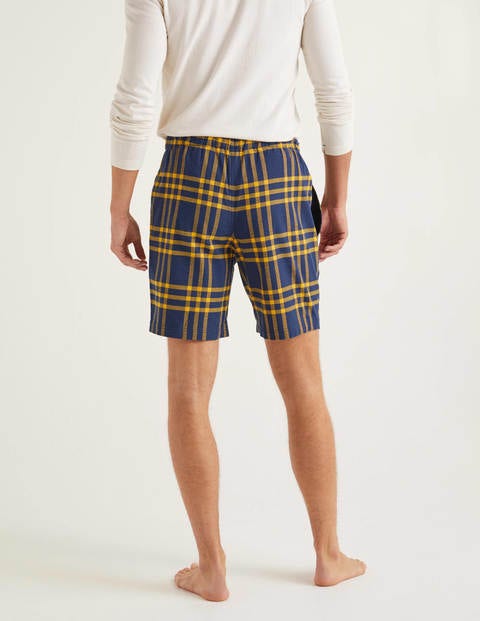 Brushed Cotton Pajama Shorts - Navy Blue/Saffron Check Brushed Cotton Pajama Shorts - Navy Blue/Saffron Check