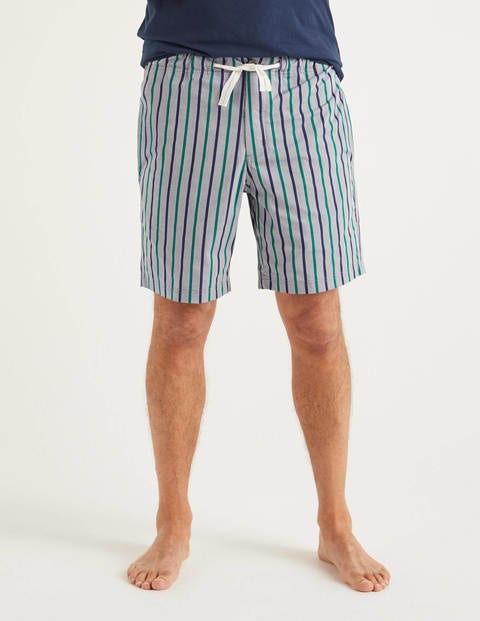 Cotton Poplin Pyjama Shorts - Blues/Rich Emerald Stripe Cotton Poplin Pyjama Shorts - Blues/Rich Emerald Stripe