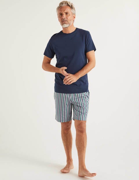 Cotton Poplin Pyjama Shorts - Blues/Rich Emerald Stripe Cotton Poplin Pyjama Shorts - Blues/Rich Emerald Stripe