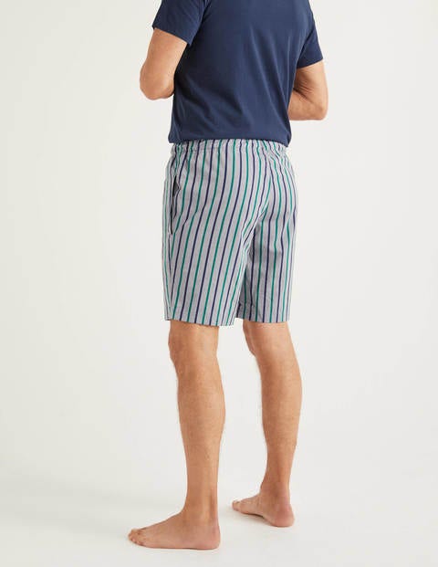 Cotton Poplin Pyjama Shorts - Blues/Rich Emerald Stripe Cotton Poplin Pyjama Shorts - Blues/Rich Emerald Stripe