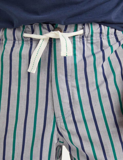 Cotton Poplin Pyjama Shorts - Blues/Rich Emerald Stripe Cotton Poplin Pyjama Shorts - Blues/Rich Emerald Stripe