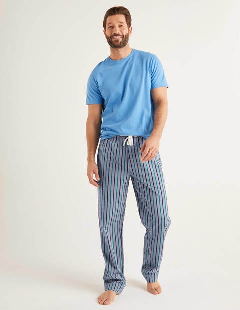 Cotton Poplin Pajama Bottoms - Blues/Rich Emerald Stripe Cotton Poplin Pajama Bottoms - Blues/Rich Emerald Stripe