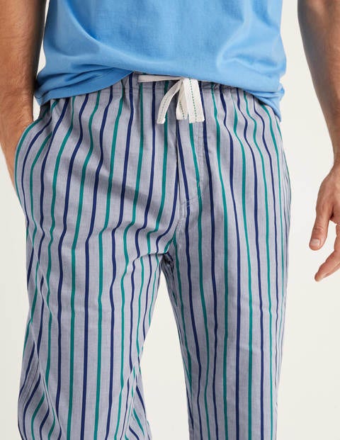 Cotton Poplin Pyjama Bottoms - Blues/Rich Emerald Stripe Cotton Poplin Pyjama Bottoms - Blues/Rich Emerald Stripe