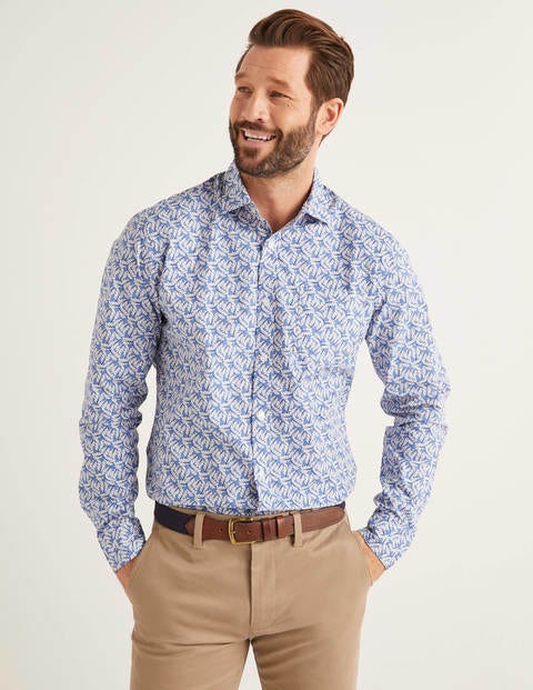 Poplin Pattern Shirt - Sky Blue Leaf Poplin Pattern Shirt - Sky Blue Leaf
