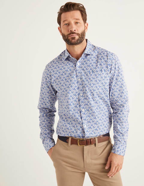 Poplin Pattern Shirt - Sky Blue Leaf Poplin Pattern Shirt - Sky Blue Leaf