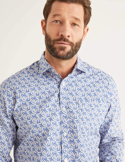 Poplin Pattern Shirt - Sky Blue Leaf Poplin Pattern Shirt - Sky Blue Leaf