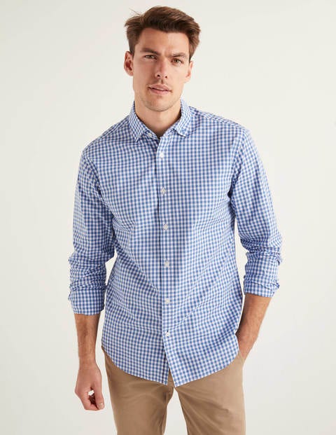 Slim Fit Poplin Pattern Shirt - Sky Blue Gingham Slim Fit Poplin Pattern Shirt - Sky Blue Gingham