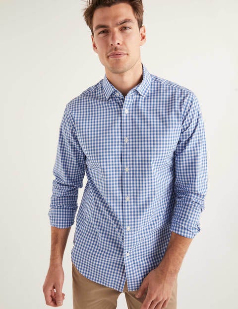 Slim Fit Poplin Pattern Shirt - Sky Blue Gingham Slim Fit Poplin Pattern Shirt - Sky Blue Gingham