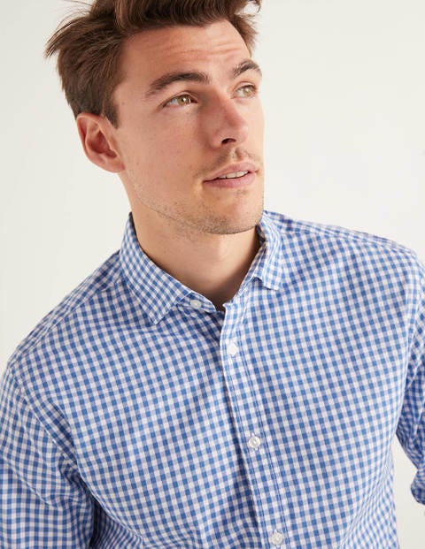 Slim Fit Poplin Pattern Shirt - Sky Blue Gingham Slim Fit Poplin Pattern Shirt - Sky Blue Gingham
