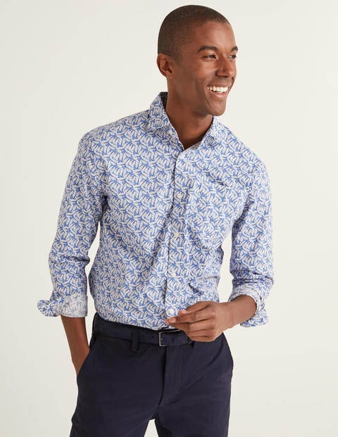 Slim Fit Poplin Pattern Shirt - Sky Blue Leaf Slim Fit Poplin Pattern Shirt - Sky Blue Leaf