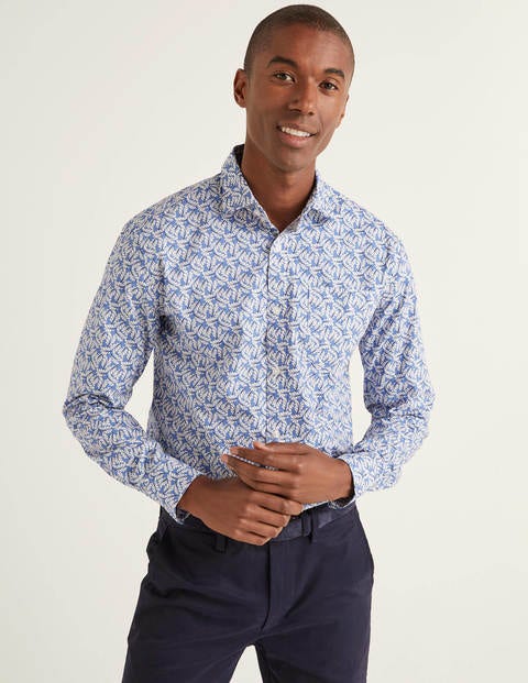 Slim Fit Poplin Pattern Shirt - Sky Blue Leaf Slim Fit Poplin Pattern Shirt - Sky Blue Leaf