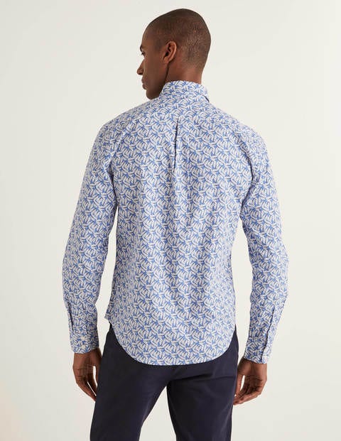 Slim Fit Poplin Pattern Shirt - Sky Blue Leaf Slim Fit Poplin Pattern Shirt - Sky Blue Leaf