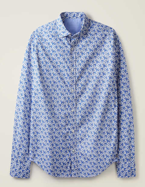 Slim Fit Poplin Pattern Shirt - Sky Blue Leaf Slim Fit Poplin Pattern Shirt - Sky Blue Leaf