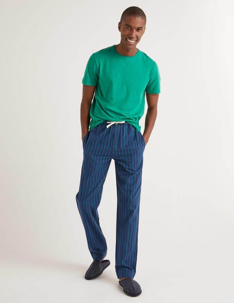 Brushed Cotton Pyjama Bottoms - Navy/Green Baize Stripe Brushed Cotton Pyjama Bottoms - Navy/Green Baize Stripe