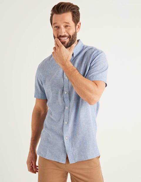 Malton Hemd Mit Kurzen Ärmeln - Dezentes Blau, Faux-Uni Malton Hemd Mit Kurzen Ärmeln - Dezentes Blau, Faux-Uni