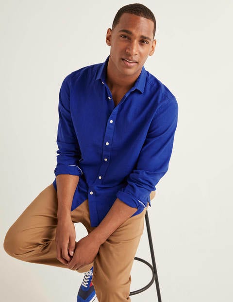 Linen Cotton Shirt - Bright Blue Linen Cotton Shirt - Bright Blue