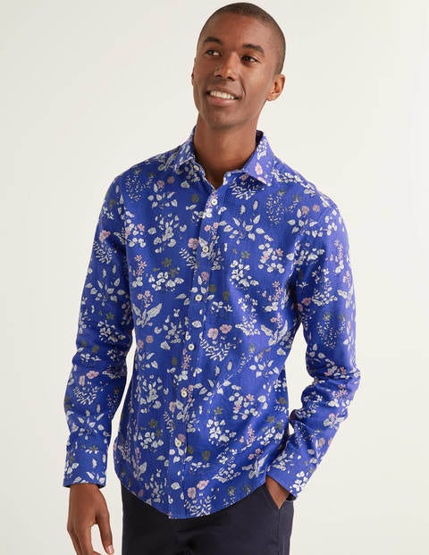 Linen Cotton Pattern Shirt - Sky Blue Botanical Linen Cotton Pattern Shirt - Sky Blue Botanical