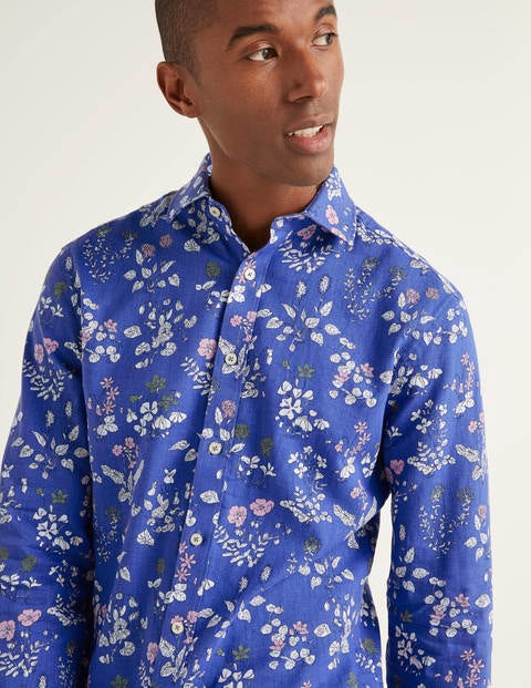 Linen Cotton Pattern Shirt - Sky Blue Botanical Linen Cotton Pattern Shirt - Sky Blue Botanical