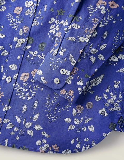 Linen Cotton Pattern Shirt - Sky Blue Botanical Linen Cotton Pattern Shirt - Sky Blue Botanical