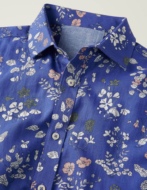 Linen Cotton Pattern Shirt - Sky Blue Botanical Linen Cotton Pattern Shirt - Sky Blue Botanical