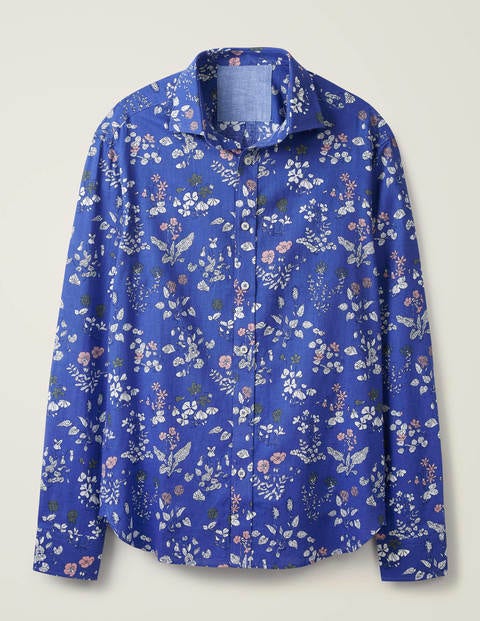 Linen Cotton Pattern Shirt - Sky Blue Botanical Linen Cotton Pattern Shirt - Sky Blue Botanical