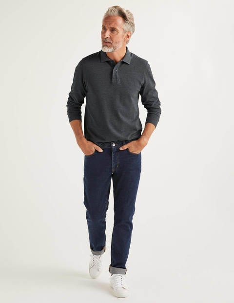 Long Sleeve Piqué Polo - Charcoal Marl Long Sleeve Piqué Polo - Charcoal Marl