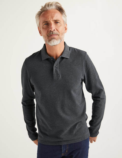 Long Sleeve Piqué Polo - Charcoal Marl Long Sleeve Piqué Polo - Charcoal Marl