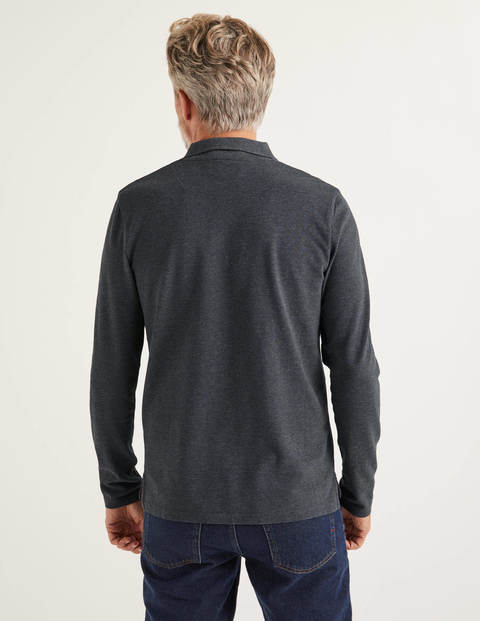 Long Sleeve Piqué Polo - Charcoal Marl Long Sleeve Piqué Polo - Charcoal Marl