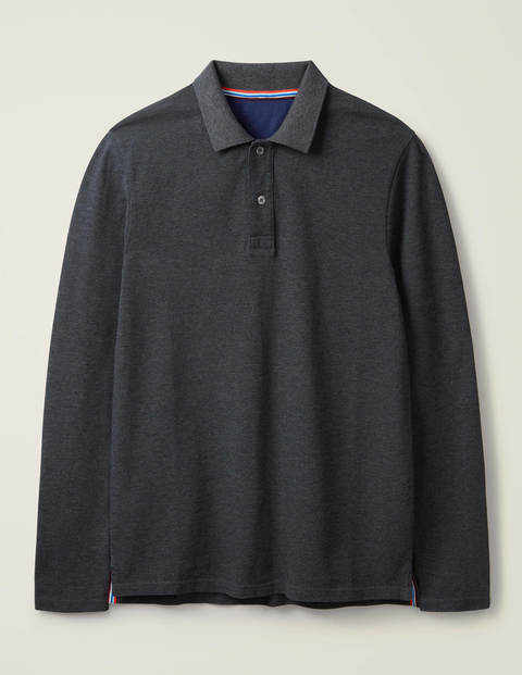 Long Sleeve Piqué Polo - Charcoal Marl Long Sleeve Piqué Polo - Charcoal Marl