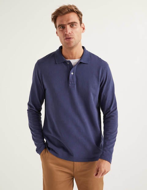 Long Sleeve Piqué Polo - Light Navy Long Sleeve Piqué Polo - Light Navy