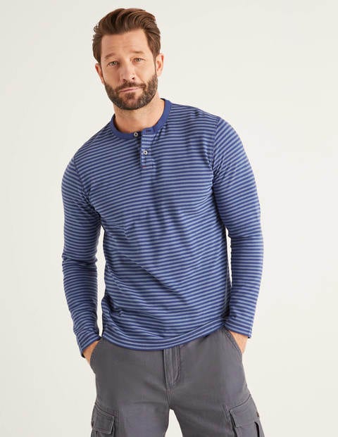 Long Sleeve Henley - Harbourside Blues Stripe Long Sleeve Henley - Harbourside Blues Stripe