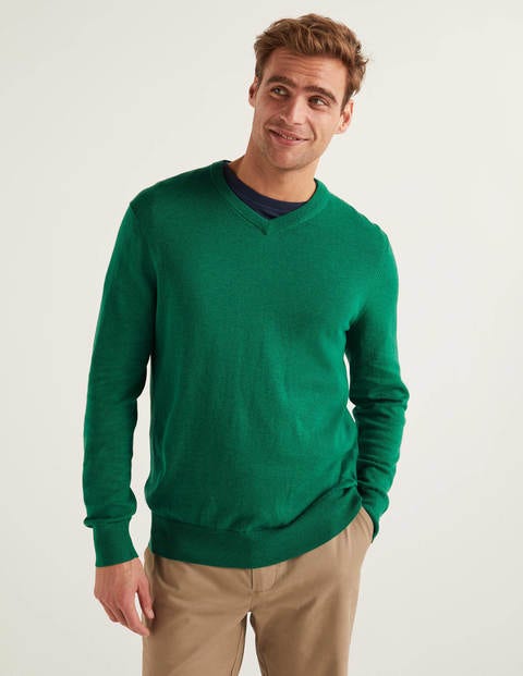 Merino-Baumwollpullover mit V-Ausschnitt - Paradiesgrün Melange Merino-Baumwollpullover mit V-Ausschnitt - Paradiesgrün Melange