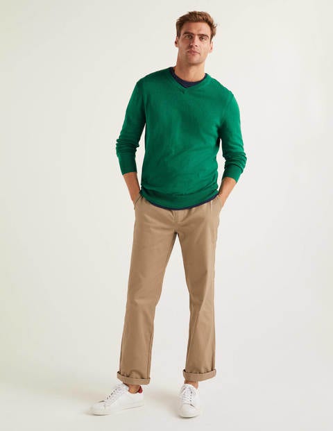 Merino-Baumwollpullover mit V-Ausschnitt - Paradiesgrün Melange Merino-Baumwollpullover mit V-Ausschnitt - Paradiesgrün Melange