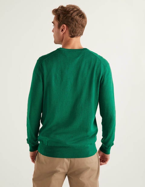 Merino-Baumwollpullover mit V-Ausschnitt - Paradiesgrün Melange Merino-Baumwollpullover mit V-Ausschnitt - Paradiesgrün Melange