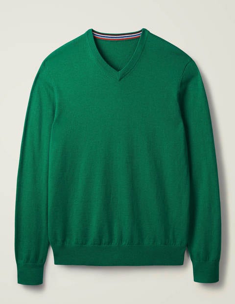 Merino-Baumwollpullover mit V-Ausschnitt - Paradiesgrün Melange Merino-Baumwollpullover mit V-Ausschnitt - Paradiesgrün Melange