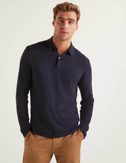 Long Sleeve Knitted Polo - Navy Long Sleeve Knitted Polo - Navy