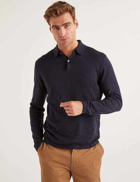 Long Sleeve Knitted Polo - Navy Long Sleeve Knitted Polo - Navy