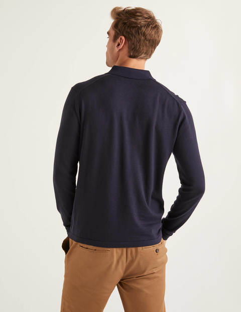 Long Sleeve Knitted Polo - Navy Long Sleeve Knitted Polo - Navy