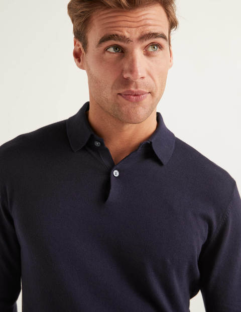 Long Sleeve Knitted Polo - Navy Long Sleeve Knitted Polo - Navy