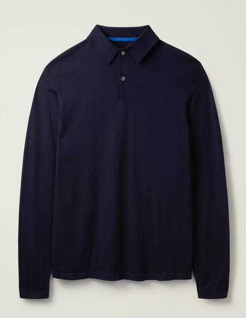Long Sleeve Knitted Polo - Navy Long Sleeve Knitted Polo - Navy