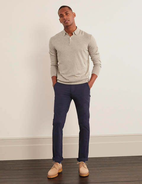 Langärmliges Strick-Poloshirt - Hellbeige Melange Langärmliges Strick-Poloshirt - Hellbeige Melange
