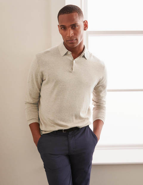 Langärmliges Strick-Poloshirt - Hellbeige Melange Langärmliges Strick-Poloshirt - Hellbeige Melange