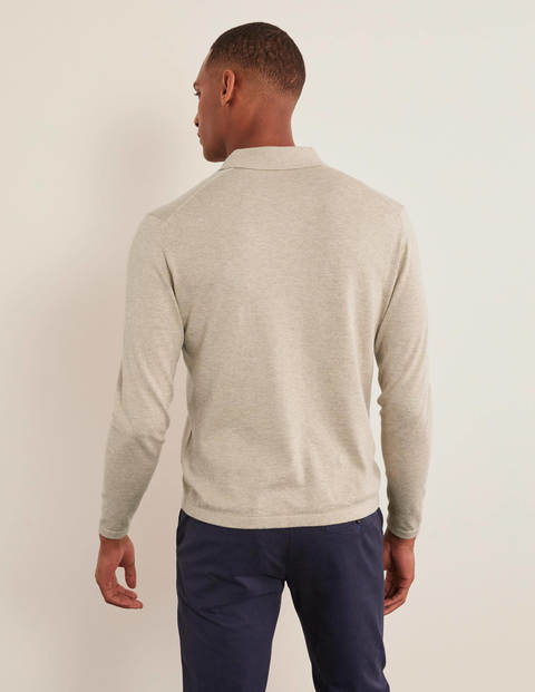 Langärmliges Strick-Poloshirt - Hellbeige Melange Langärmliges Strick-Poloshirt - Hellbeige Melange
