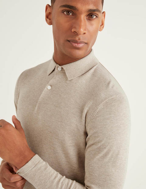 Langärmliges Strick-Poloshirt - Hellbeige Melange Langärmliges Strick-Poloshirt - Hellbeige Melange