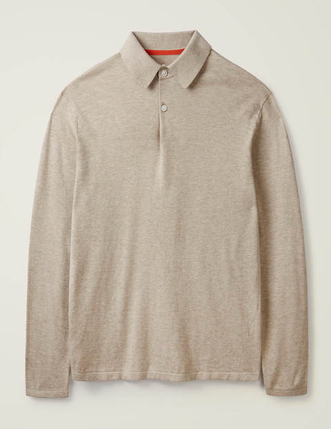 Langärmliges Strick-Poloshirt - Hellbeige Melange Langärmliges Strick-Poloshirt - Hellbeige Melange