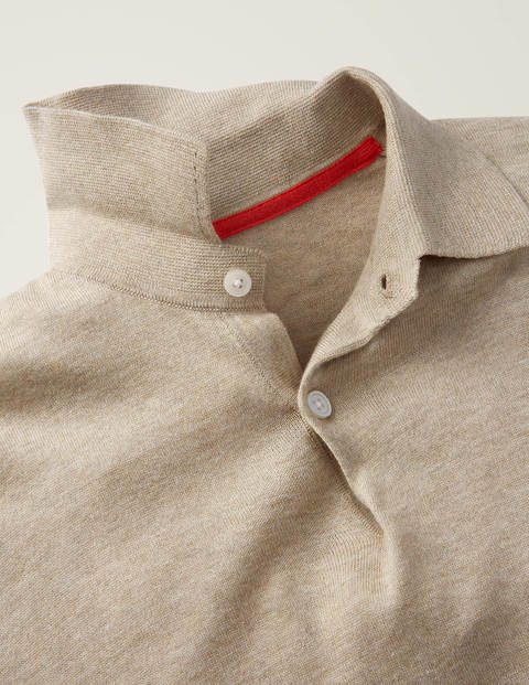 Langärmliges Strick-Poloshirt - Hellbeige Melange Langärmliges Strick-Poloshirt - Hellbeige Melange