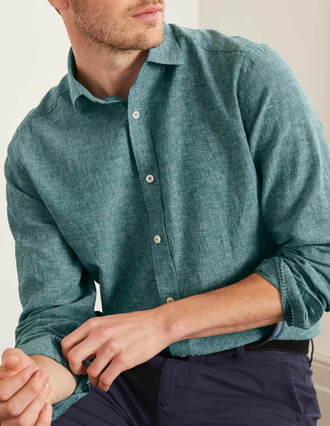 Linen Cotton Shirt - Bottle Green Chambray Linen Cotton Shirt - Bottle Green Chambray