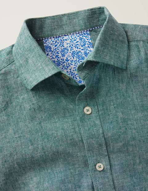 Linen Cotton Shirt - Bottle Green Chambray Linen Cotton Shirt - Bottle Green Chambray